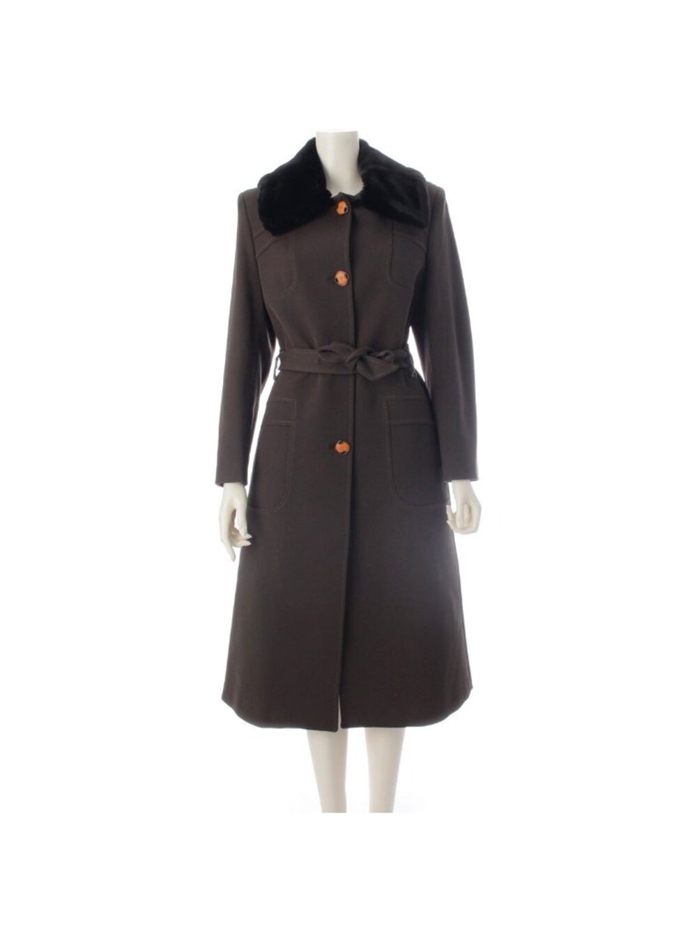 Fendi Nylon Wool Fur Long Coat Brown 40